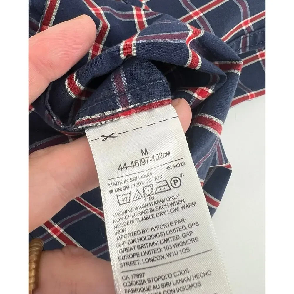 Banana Republic Luxe Poplin Shirt Men's Size M Grant Slim Fit Red Blue Plaid
